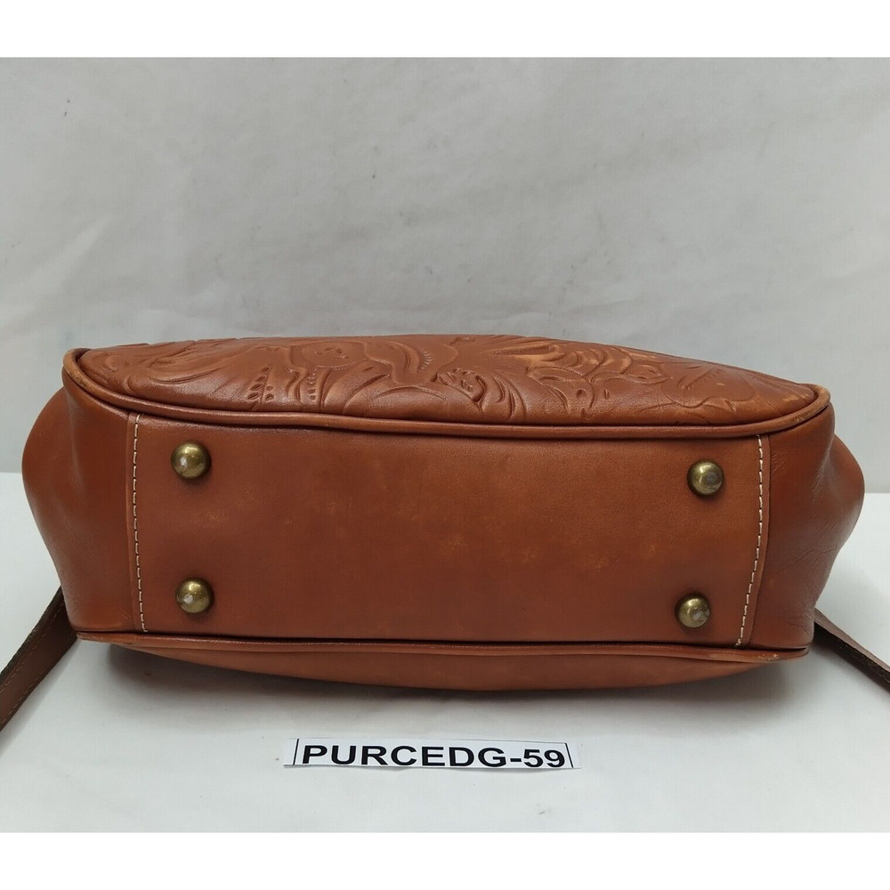 Patricia Nash Brown Leather Floral Pushlock Framed Closure Satchel Crossbody Bag - Picture 9 of 16